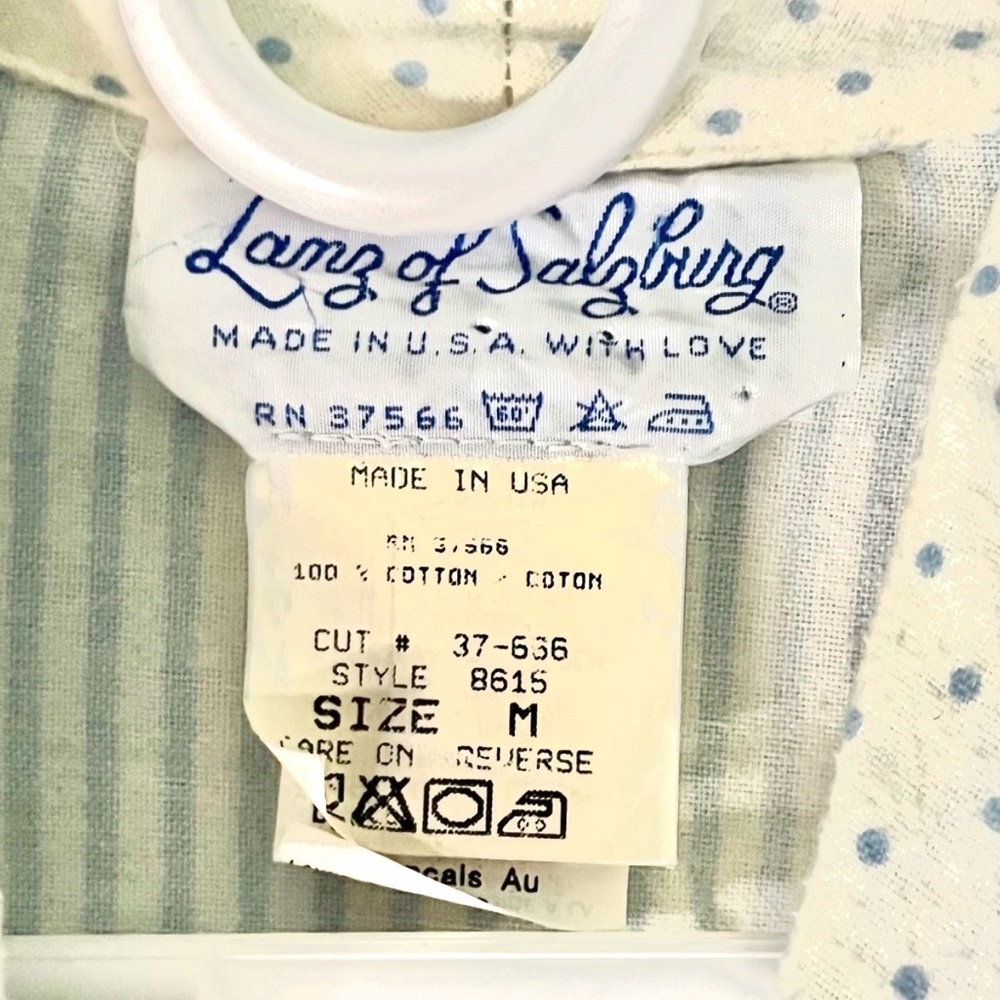 Vintage Lanz of Salzburg Blue White Polka dot, Stripe Flannel Robe Sash Sz Med - Picture 6 of 6